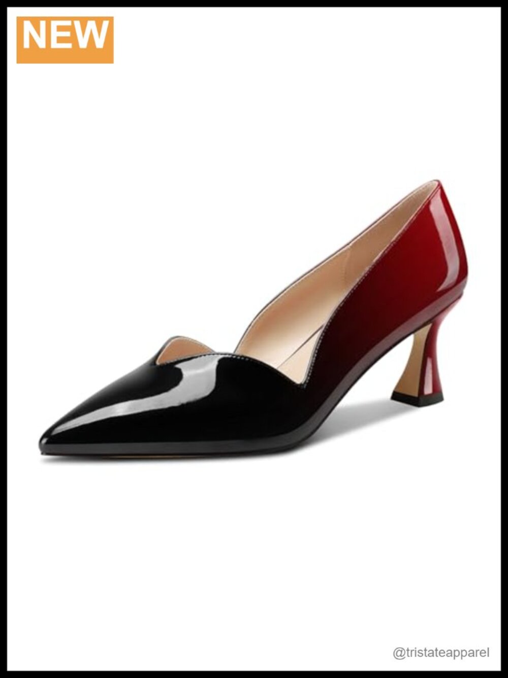 DearOnly Mid Stiletto Heel Pointed Toe Slip-On Pumps Patent Leather Dress Shoes